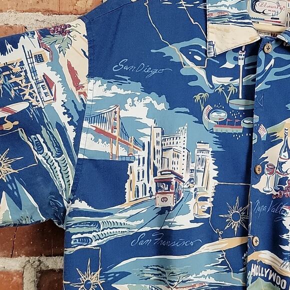 Bluewater Wear Vintage Hawaiian Button-up Short-sleeve Shirt California Theme L - Picture 7 of 14